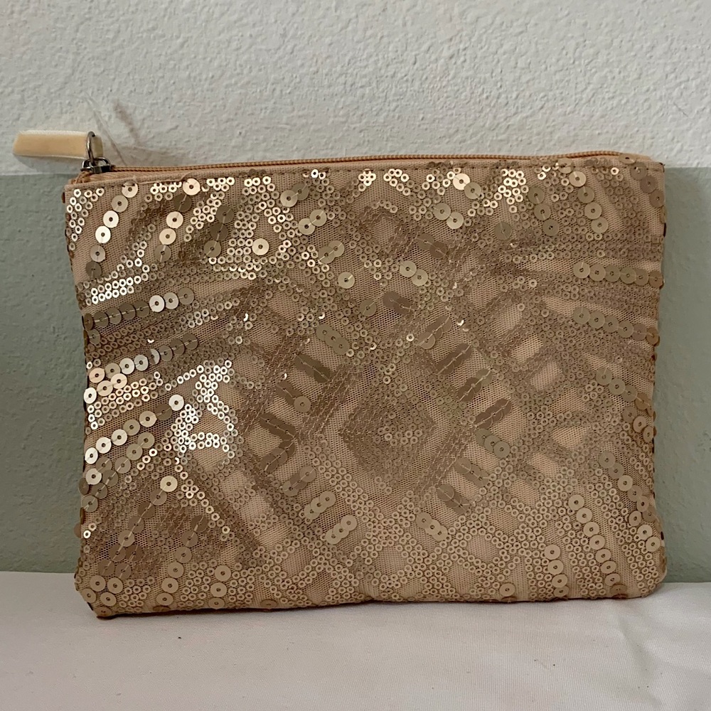 ALLEGRO Rose Gold Sequin Cosmetic Pouch/Bag Nude